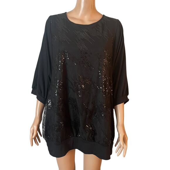 Torrid Top Womens 3X Black Sequin Sheer Overlay Blouse 3/4 Sleeve Plus Size - Picture 9 of 9